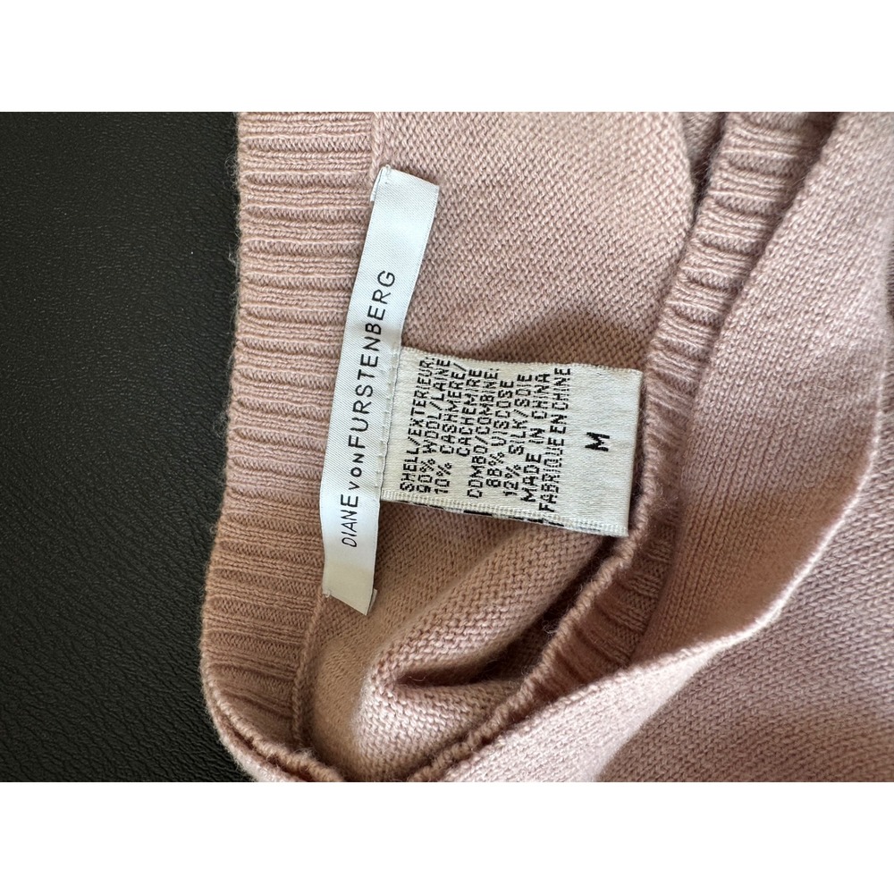 Diane von Furstenberg DvF Wool Cashmere Silk Bow Neck Colorblock Sweater Pink M - Picture 9 of 12